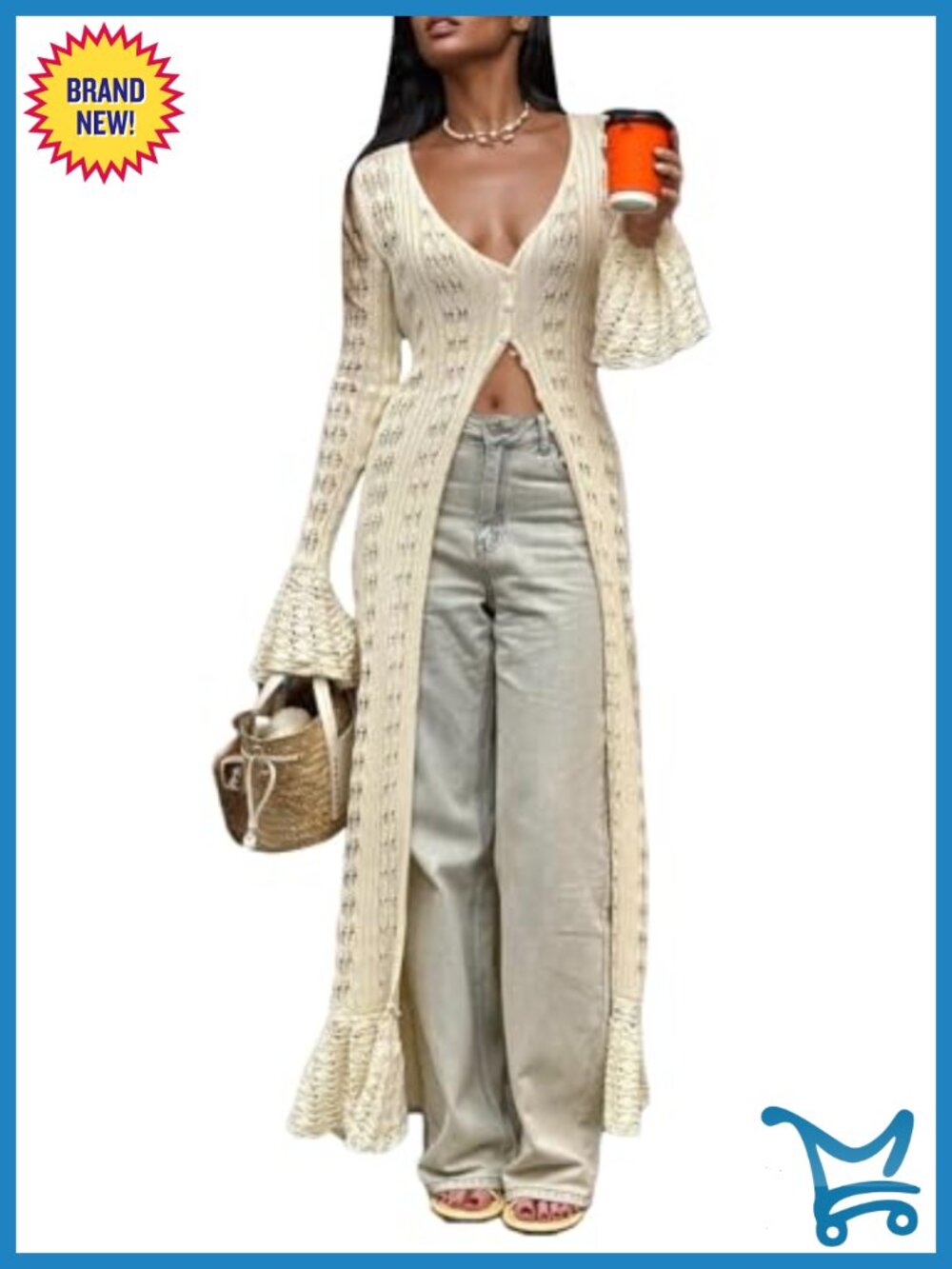 Long Crochet Knit Cardigan Women Boho Duster Sweater Cover Up